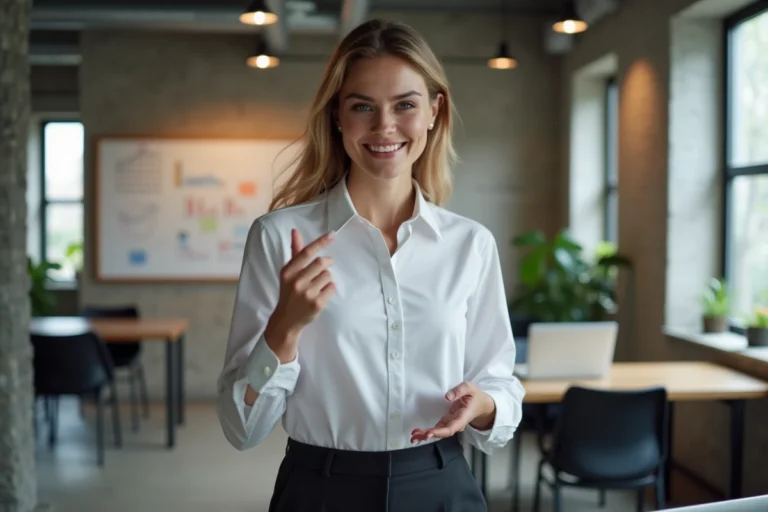 Entrepreneuse dynamique travaillant sur des données de croissance dans un bureau startup moderne avec tableau de notes