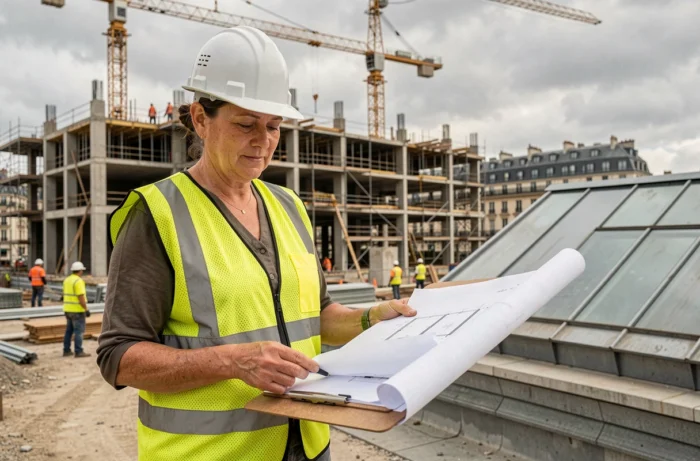 Cheffe de chantier sur un site de construction à Paris, secteur du BTP et recrutement en hausse en 2024